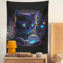 Mystical neon black cat tapestry bedroom cosmic wall art
