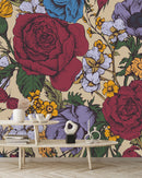 Beige Wallpaper with Red Roses