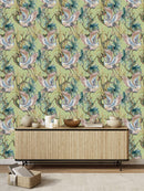 Green Wallpaper with Birds