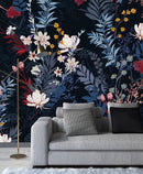 Voguish Dark Blue Leaves Wallpaper Smart