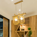 Natural bamboo barrel pendant lights dining room island two lanterns