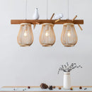 Natural bamboo barrel pendant lights dining room island two lanterns