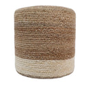 Hand Braided Natural Brown and White Jute Round Pouf