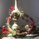 Faux Wreath Natural Rattan Willow Small Berry in Green and Red 2.5" D Set of 2