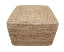 Hand Braided Natural Brown Jute Square Pouf