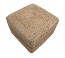Hand Braided Natural Brown Jute Square Pouf