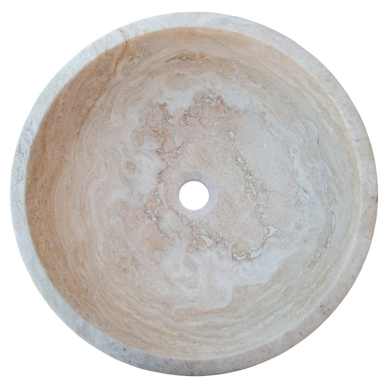 Beige Travertine Above Vanity Bathroom Vessel Sink Honed and Filled (D)18" (H)6" top view