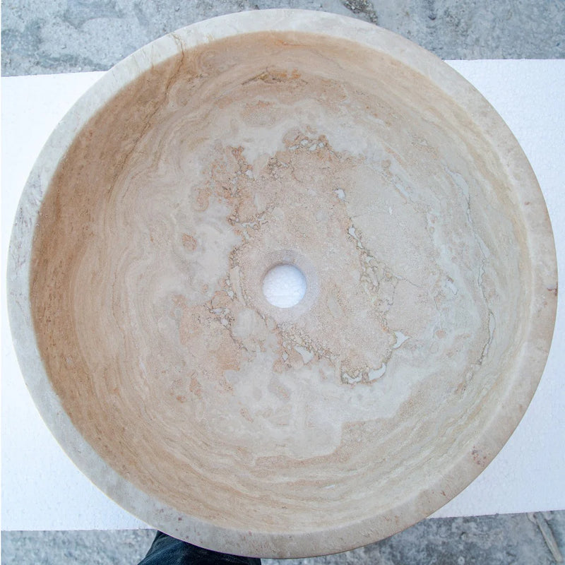 Beige Travertine Above Vanity Bathroom Vessel Sink Honed and Filled (D)18" (H)6" top view