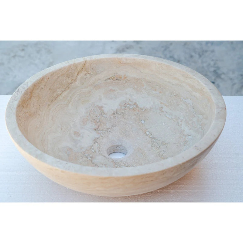 Beige Travertine Above Vanity Bathroom Vessel Sink Honed and Filled (D)18" (H)6" angle view