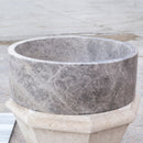 Natural Stone Tundra Grey Marble Round Vessel Sink Polished 16.5x6