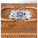 Natural tan handwoven rattan storage box with ceramic lid kitchen case
