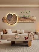 Natural wood backlit tree wall lamp painting bedroom decor