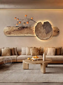Natural wood backlit tree wall lamp painting bedroom decor