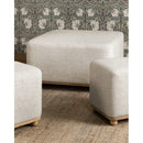 Natural Wooden Round Leg Detailed Linen Pouf - (W)21.6" (L)27.5" (H)19.7"