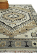 Custom Made Natural Wool Hand Knotted Ivory, Beige and Charcoal Traditional Area Rug, Kids, Living Room and Bedroom Rug