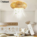 Natural woven bamboo ceiling fan with rattan cage light bedroom