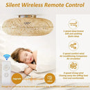 Natural woven bamboo ceiling fan with rattan cage light bedroom