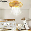 Natural woven bamboo ceiling fan with rattan cage light bedroom
