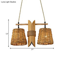 DecorBites™ Rattan Conic Restaurant Pendant Lamp with 2 Beige Heads and Bamboo Tube Decoration