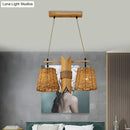 DecorBites™ Rattan Conic Restaurant Pendant Lamp with 2 Beige Heads and Bamboo Tube Decoration