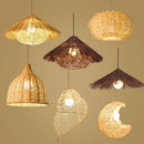 Natural woven rattan pendant light dining room straw hat chandelier