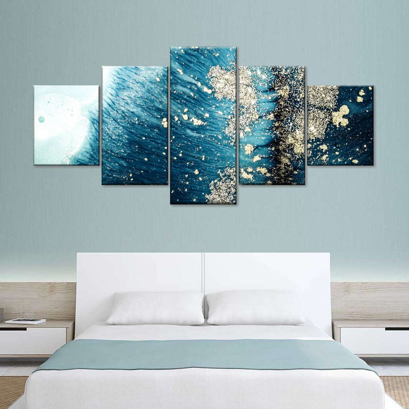 Blue White Gold Abstract Wall Art