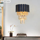 DecorBites™ Contemporary Black Tiered Crystal Wall Sconce with 3 Heads - Stylish Living Room Lighting Idea