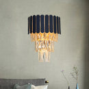 DecorBites™ Contemporary Black Tiered Crystal Wall Sconce with 3 Heads - Stylish Living Room Lighting Idea