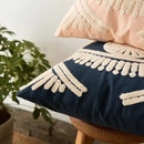 Navy & cream embroidered cotton pillow cover living room tufted decor