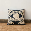Navy & cream embroidered cotton pillow cover living room tufted decor