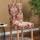 Navy & light gray damask embossed print chair covers dining room