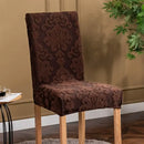 Navy & light gray damask embossed print chair covers dining room