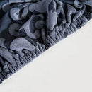 Navy & light gray damask embossed print chair covers dining room