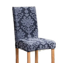 Navy & light gray damask embossed print chair covers dining room