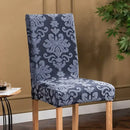 Navy & light gray damask embossed print chair covers dining room
