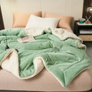 Navy & white double layer queen blanket bedroom plush sherpa comfort