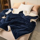 Navy & white double layer queen blanket bedroom plush sherpa comfort