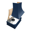 Navy Blue Range Hood With Curved Front, Brass Strapping and Buttons - 30", 36", 42", 48", 54" and 60" Widths Available