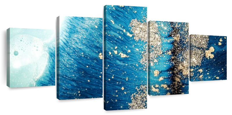 Blue White Gold Abstract Wall Art