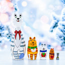 Four Cats and Mouse Wooden Nesting Dolls 7 Inches