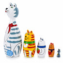 Four Cats and Mouse Wooden Nesting Dolls 7 Inches
