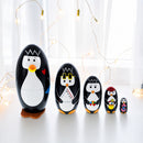 Set of 5 Penguins Wooden Nesting Dolls 5 Inches