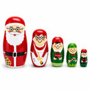 Set of 5 Santa, Mrs. Claus, Elf & Snowman Wooden Nesting Dolls 4.75 Inches