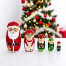 Set of 5 Santa, Mrs. Claus, Elf & Snowman Wooden Nesting Dolls 4.75 Inches