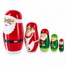 Set of 5 Santa, Mrs. Claus, Elf & Snowman Wooden Nesting Dolls 4.75 Inches