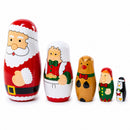 Santa, Mrs. Claus, Reindeer, Elf Wooden Nesting Dolls 6 Inches
