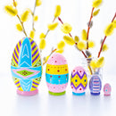 Set of 5 Ukrainian Style Easter Eggs Wooden Nesting Dolls 5 Inches