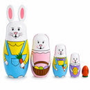 Set of 5 Bunnies Wooden Nesting Dolls 7 Inches Tall