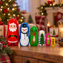 6 Plastic Nesting Dolls - Santa, Snowman, Reindeer, Tree, Elf & Gingerbread