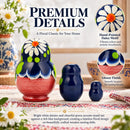 Set of 3 Wooden Daisy Nesting Dolls - 2" Blue & Yellow Flower Matryoshka